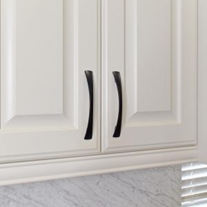 Bow Handle on white kitchen cupboards